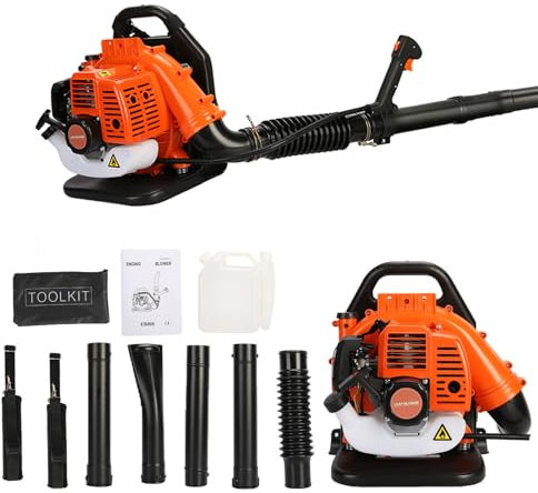 Petrol Backpack Leaf Blower, 52CC 550CFM 2 Stroke Gas Powered Garden Blowers Air Cooling Gasoline Backpack Grass Blower with Air-Cooled, Snow Blowers for Outdoor