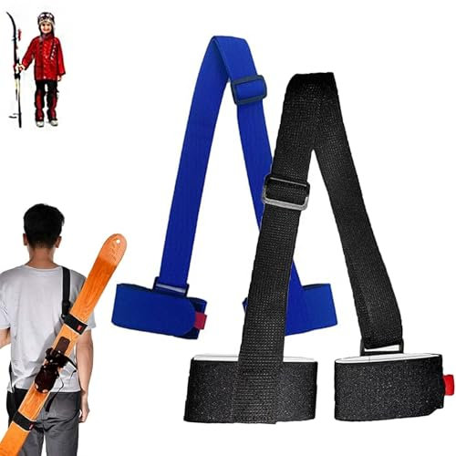 Skimate Skigurte, Skimate Gurt, Skigurte zum Tragen, Ski-Trägergurt, Snowboard-Bindungsgurte, verstellbare Schulter, Wintersport-Zubehör (Schwarz+Blau)