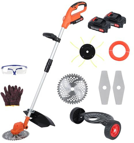 Electric Lawn Mower, Weed Mower Cordless Trimmer, Telescopic Rod Home Weed Eater Cutter, Battery Power Rechargeable Handheld Lawn Mower with Brushless Motor (55.12''x9.84'')