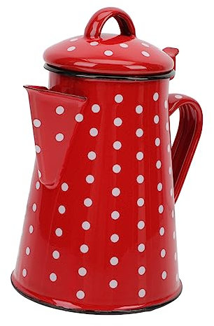 Cabilock Enamel Tea Kettle Water Pot 0.8l Red Base White Dot Porcelain Coated Stovetop Coffee and Milk Kettle for Household Kitchen Use