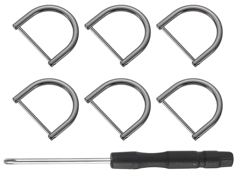 sourcing map 6 Pcs Shackle Screw D Rings U Shape D-Rings Replacement for Purse Keychain Strap Buckle, 1.28x1.5inch, Black