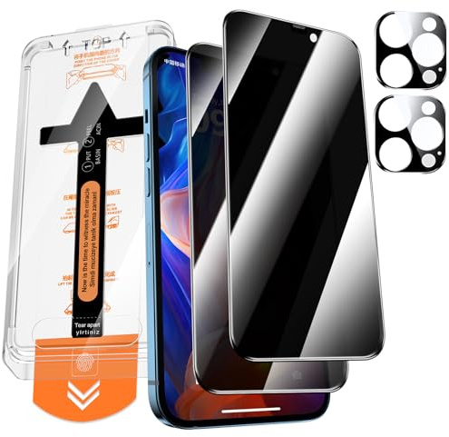 QUESPLE Panzerglas Sichtschutz für iPhone 12 Pro Max mit Kamera Schutz, [Auto-Installation] Anti-Spähen Full Screen Privatsphäre Schutzfolie, 9H Härte Gehärtetem Glas Displayschutzfolie, 2+2 Stück