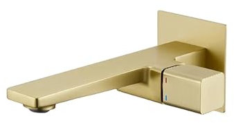 Brass Bathroom Sink Concealed Wall-Mounted washbasin undercounter hot and Cold Water Faucet(Gold)