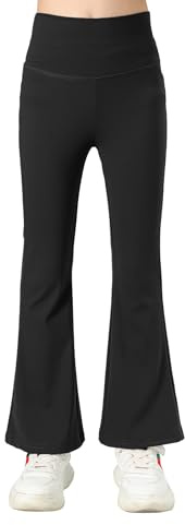 KISLOVE Flickor utsvängda leggings hög midja strentchy dans yoga atletiska byxor barnbyxor för 5-16 år, Svart, 7-8 År