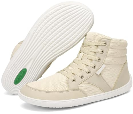 Saguaro Unisex barfotaskor High-Top med bred tåbox och Zero-Drop sula, storlek 36–48, Beige, 42 EU