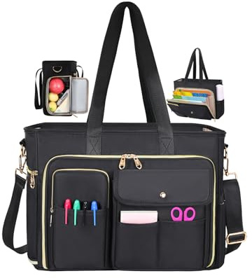 Estarer Laptop Tote Bag Teacher Bag Women for Work fits 15.6inch with Accordion File Organizer & Insulated Pocket Professional Computer Messenger Shoulder Bag for Office/College/Nursing (Black)