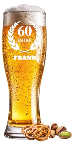 Weizenglas graviert 60. Geburtstag 0,5l mit Wunschtext Name Jahr oder Spruch - Individuelles Bierglas für besondere Anlässe wie Geburtstag, Jubiläum, Vatertag oder Feier - Gravur frei wählbar