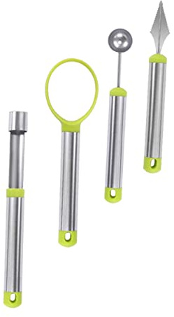 Hemobllo 4 pezzi Scavino per Frutta Acciaio Strumenti Multifunzionali per Melone e Ananas con Ergonomico Resistente e Facile da per Insalate Frutta e Piatti Creativi Dotato per Appenderlo