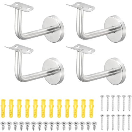 sourcing map 4 Pack 304 Stainless Steel Handrail Bracket, Wall-Mounted Railing Support with Screws, Curved Surface Staircase Hand Railing Brackets for Home Hotel (3.1 x 2.5)