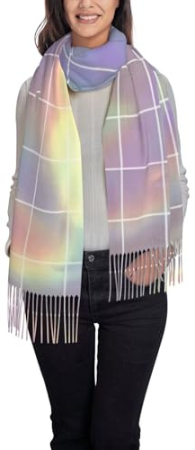 FLGHJNBJN Reflektierender Winterschal für Damen, quadratischer Druck, Kaschmir-Gefühl, Quaste, kariert, groß, übergroße Schals