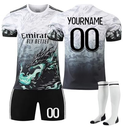 Generisch Real.Madrid Fußballtrikots Personalisiert mit Eigenem Namen Nummer für Herren Kinder, Fussball Trikot Shorts Socken Trainingsanzug Sets Für Fußball Fans