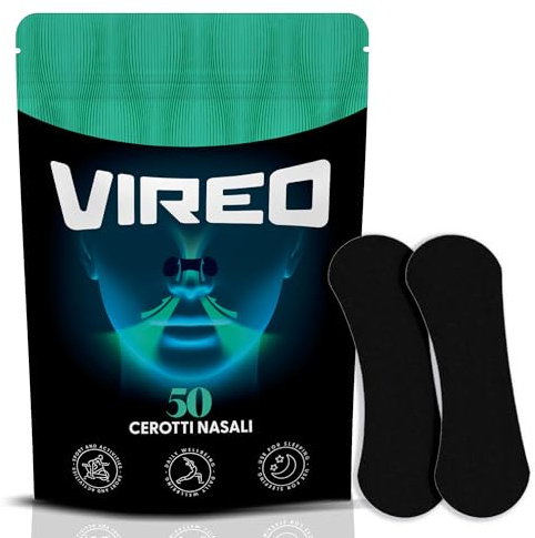 Vireo® Cerotti Nasali Sportivi Neri 50 pezzi, Strisce Nasali, Cerotti Naso Forma Sport, Alta Tenuta, Qualità Premium, Sonno e Uso Quotidiano