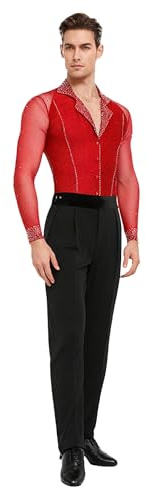 Nyeemya Hombre Traje De Baile Latino Traje De Dos Piezas Baile De Salón Recital De Maquillaje Rojo L