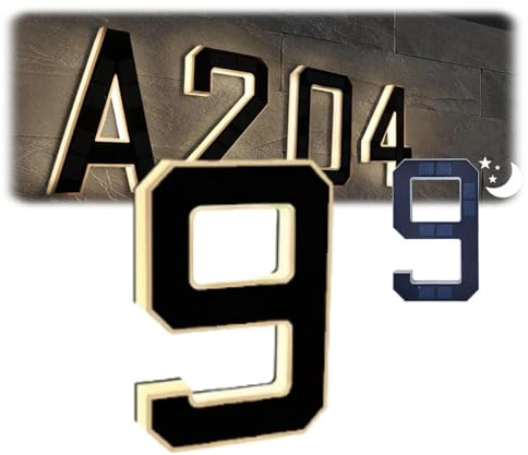 House Numbers,illuminated House Number Signs Outside Light-up LED,Solar Door Number Waterproof Modern for Outdoor Front Door (9)
