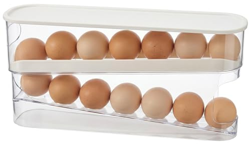 1 Pcs Rolling 2 Tier Egg Holder for Fridge, 30.3x8.5x14.2 cm Storage Egg Box, Hold 12 Eggs, Space-Saving, Ideal for Pantries, Refrigerators and Kitchen Cupboards