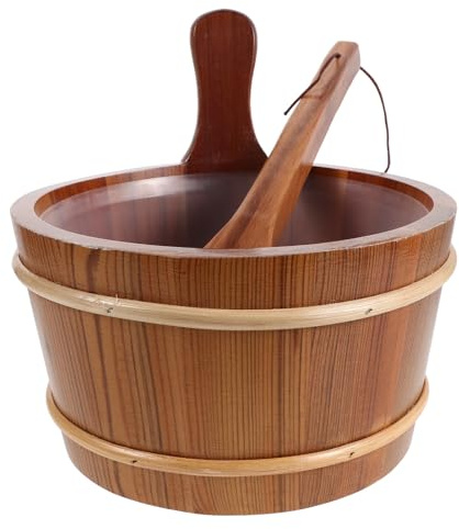 jojofuny Seau en Bois pour Sauna avec Louche Ergonomique, Capacité 4l, Design Rustique et Charme Traditionnel pour Kits de Sauna Mobiles et Maisons