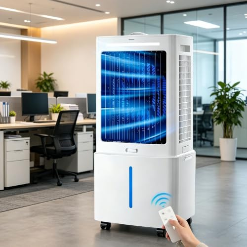 Climatizzatore portatile da 25 litri, raffrescatore evaporativo per ambienti, ventilatore a aria fredda senza tubo di scarico con telecomando, 3 velocità, timer 7,5 ore e 2 siberini; adatto per camera