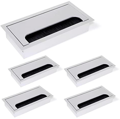 Emuca - Kabeldurchführung Kabeldurchlass Eckig 160x80mm zum Einfügen am Schreibtisch, kabelorganisation für möbel, Aluminium silber eloxiert, Set aus 5