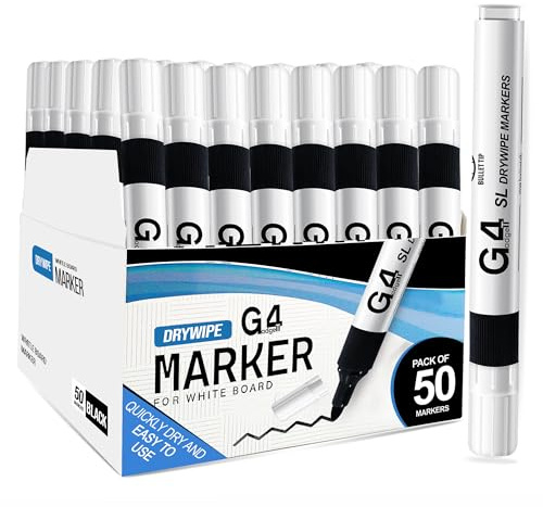 G4GADGET 50 X Whiteboard Dry Wipe Marker Pens Bullet TipNon-Toxic Ink Black Colour