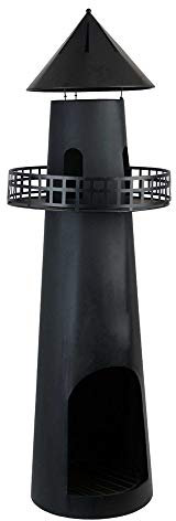 RM Design - Caminetto da giardino con faro, in metallo, 131 cm, colore: Nero