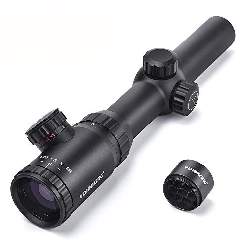 VISIONKING 1.25-5x26mm 2nd Focal Plane Rifle Scope, R/B Illuminated Target Dot German Reticle, 100 Yards Field of View with Capped Windage Elevation Turrets for Hunting, Target Shooting, Tactical