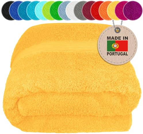 Lashuma Badetuch groß 100x200 cm Baumwolle, Linz Saunahandtuch XXL, Frottee Handtuch in Aprikosen Gelb für Wellness