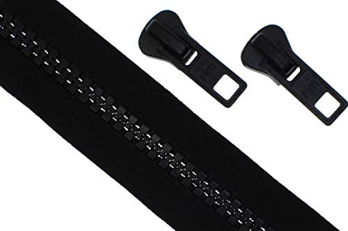 zipworld Endlos - Reißverschluss Reißverschlüsse meterware 5 Meter + 10 Zipper (Zähne 10mm - schwarz)