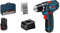 Bosch Professional 12V System Akku Bohrschrauber GSR 12V-15 (inkl. 2x 2.0Ah Akku, Ladegerät GAL 12V-20, 25-tlg.-Bit-Set, Werkzeugtasche)