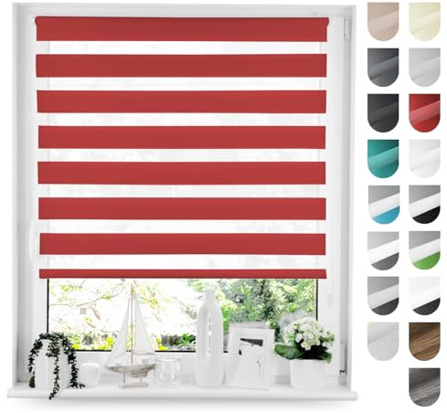 Tom'Shop Doppelrollo Klemmfix ohne Bohren Rot 90cm x 150cm | Duo Rollo mit Klemmträger Fensterrollo Seitenzugrollo für Lichtschutz Sichtschutz Sonnenschutz leichte Montage