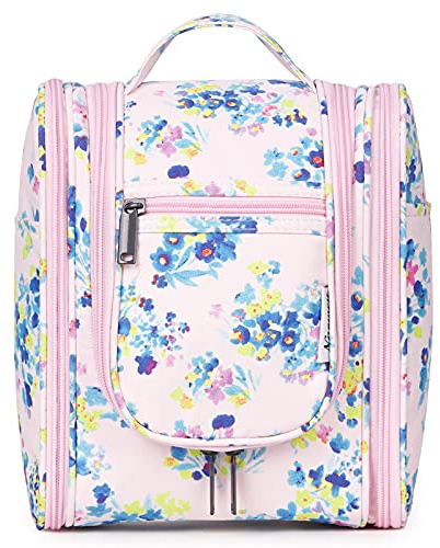 Narwey Trousse de Toilette Suspendue, Trousse de Toilette de Voyage pour Femmes, Organisateur de Maquillage et de cosmétiques pour Les Essentiels de Vacances (Fleur Rose (Petit))