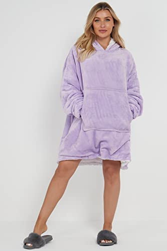 NIGHTZONE Oversize Teddy Sherpa Cuddly Cosy Sweatshirt Hoodie Thermal Giant Blanket with Front Pocket Adults Teens Mens Womens (Lilac)