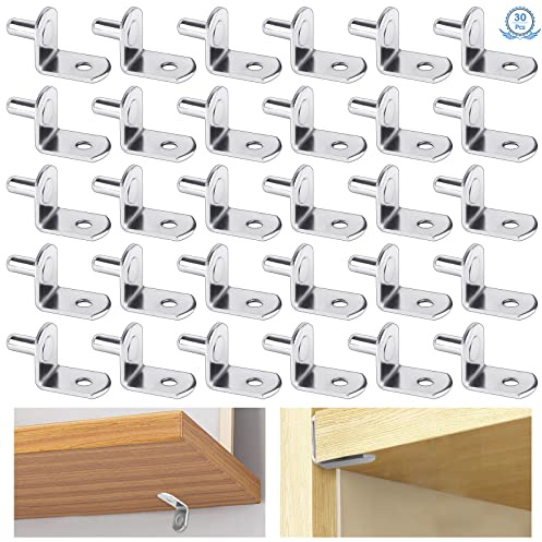 Regalbodenträger 30 Stück 5mm Regalträger Stützen Einlegeboden Halter mit Loch Vernickelte Regalstifte L Form Metall Regalträger Regalbodenhalter für Möbelschrank Bücherregal Küchenschrank (Silber)