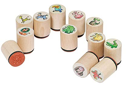 Ameisenkeks® 6 x Stempel Wilde Tiere Stempelset 6er Set Verschiedene Motive Stempeln stabil aus Holz