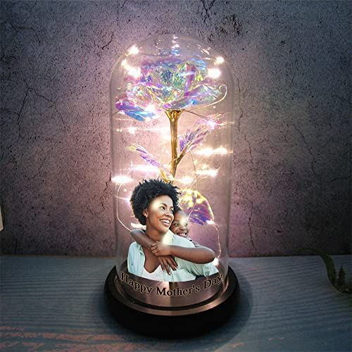 Collienght Personalisiertes Foto-Muttertags-Nelken-Blumen-Geschenk LED-Lichterkette auf Nelken-Blumen-einzigartigen Geschenken(Bunt)