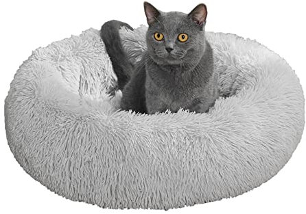LYNAX Hundebett Rund Hundekissen Plüsch Donut katzenbettfür Katzen Und Kleine Mittelgroße Hunde Waschbar Haustierbett Dunkelgrau (40x40cm, grau)
