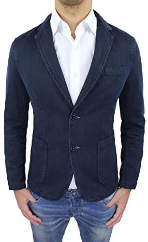 Evoga Blazer Giacca Uomo Grigio Nero Blu Beige Slim Fit Elegante Formale Casual (XS, Blu Scuro Navy)