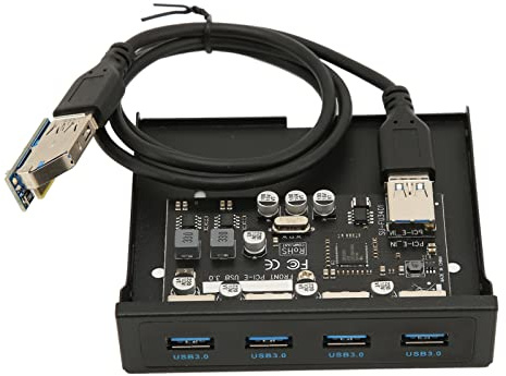 Front Panel PCIE zu USB 3.0 Hub mit 4 Ports, 3,5 Zoll PC Front Panel Interner Kartenleser PCIE USB Adapter mit 4 X USB 3.0 Output Port für Computer Gehäuse Front Bay