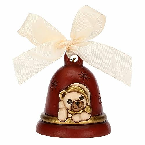 THUN - Limited Edition 2023 rote Glocke mit Teddy aus Keramik, handdekoriert, Weihnachtsdekoration Haus, 7,3 x 7,3 x 8,5 cm h
