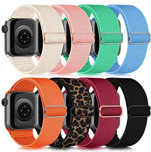 chinbersky 8 Pack Bracelets Compatibles avec Bracelet Apple Watch 41mm 38mm 40mm Femmes Hommes, Bracelet en Réglable Nylon élastique Sport pour Apple Watch SE/iWatch Series 11 10 9 8 7 6 5 4 3 2 1
