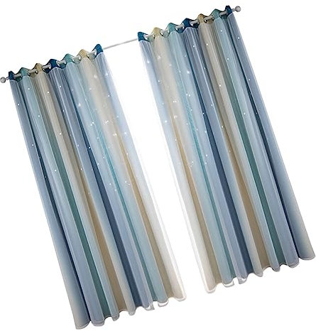 GOOHOCHY Doppellagiger Schlafzimmervorhang Fenster Tüll Vorhang Aus Polyester Mit Farbverlauf Sonnenschutz Für Wohnzimmer Blickdicht Und Wärmeisolierend 2 Stück Mit Ösen