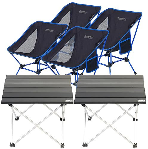 Semptec Urban Survival Technology Camping Tisch Aluminium: 2 Faltbare Aluminium-Campingtische inkl. 4 Klapp-Stühlen (Campingtisch Alu, mit Tragetasche, Möbel)