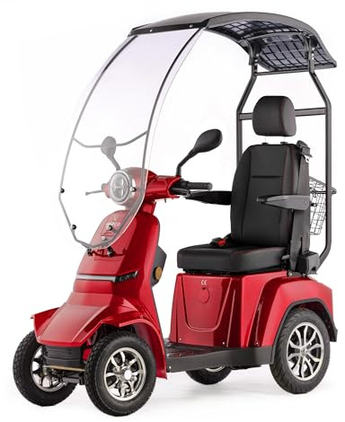VELECO Gravis mit Dach - bequemer Kapitänssitz, Mobilitätsroller, Elektromobil, komplett montiert und fahrbereit - Voll-LED Beleuchtung (Rot)