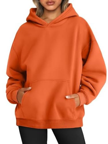 WINKEEY Hoodie Damen Oversize Pullover Sweatshirt Kapuzenpullover Pulli Sweatjacke Sport Oberteile Mit Tasche Tops Streetwear,Orange XL