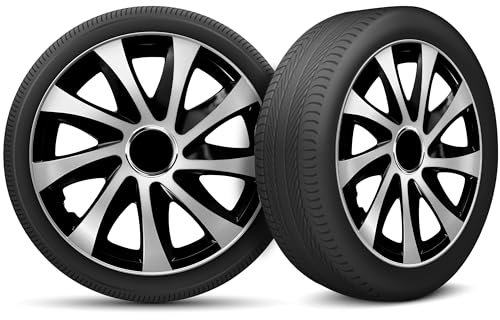 Radkappen 15 Zoll Radzierblenden 4er Set passend für alle Stahlfelgen - Einstellbarer Sicherungsring - Silber Schwarz