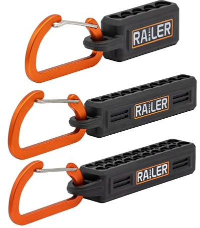 3pc 5 10 20 Hole Bit Holder Storage Organizer Set Carabiner Belt Clips | Fits 35 total standard 1/4 hex shank driver bits. Flexible heavy-duty storage organizers include locking belt carabiners.