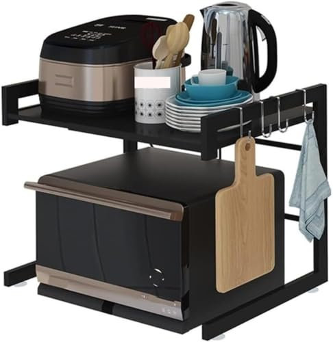 Meuble Micro Onde Support Réglable Pour Micro-ondes, Extensible, Pour Four À Micro-ondes, Étagère De Comptoir De Cuisine, Étagère Pour Micro-ondes Avec 3 Crochets Etagere Micro Ondes ( Color : Black ,