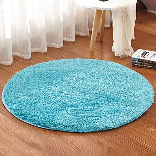 Generisch Faux-Lammfell-Schaffell-Teppich, rund, flauschig, Sitzkissen, Teppiche für Wohnzimmer, Schlafzimmer, Sofa, Matte, Blau, Durchmesser 140 cm