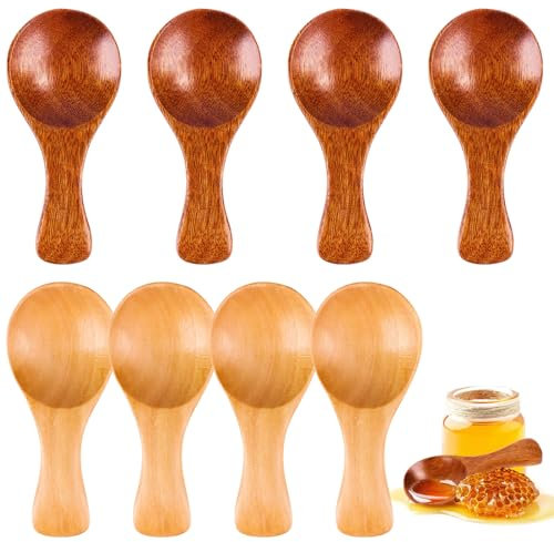 8 Stück Holzlöffel Klein, Mini Löffel aus Holz, Honiglöffel Holz Set, Eisportionierer Klein, Kleine Löffel Teelöffel Holz für Kaffee Tee Zucker, Kleine Holzlöffel zum Essen Honiglöffel