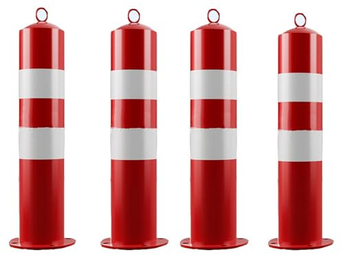 JIANGSS 50cm hoher Stahlpoller, Sicherheitspollerpfosten, Sicherheitsparksperre, mit reflektierendem gelb/rotem Band, Verkehrspoller aus Metall, für Parkplätze,4pcs-Red
