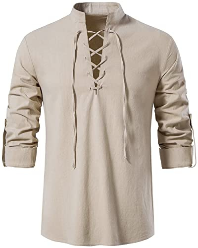 LUYANA Mens Medieval Shirt Long Sleeve Top Pirate Costume